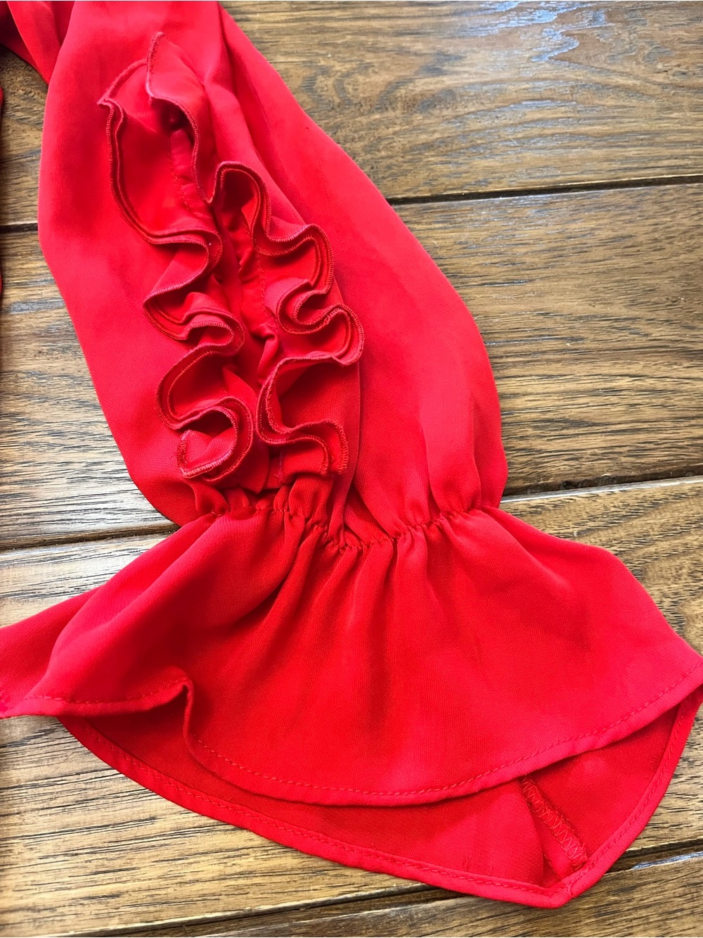 Zara Bright Red Ruffle-Neck Button-Front Shirt - Picture 2 of 8